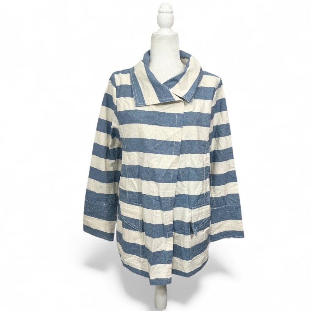 Beyond Threads Striped Blue Jacket Womens Size Large Preppy Nautical